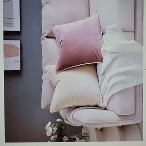 Inspire Crafter 2pack feather throw pillows 18"x18" velvet square pink cream New